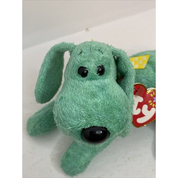 Ty Beanie Baby DIDDLEY Green Dog Yellow Bow Retired - Picture 3 of 13
